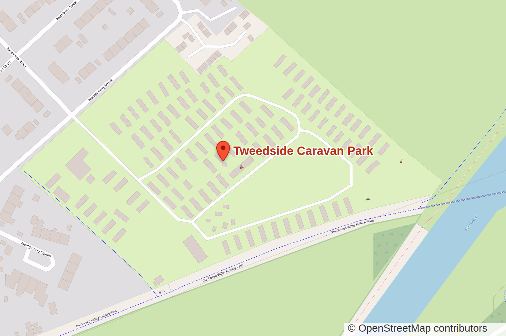 Map showing the location of Tweedside Caravan Park